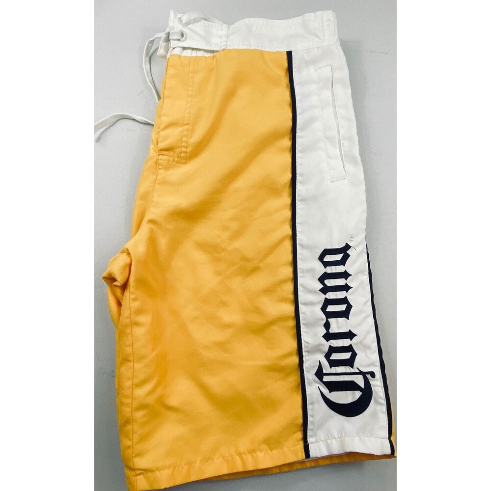 Corona Extra Mens Shorts Swimwear Yellow White Corona Embroidered On Size L